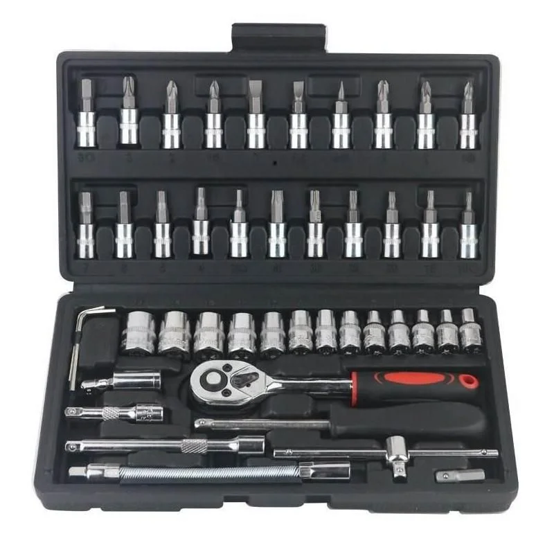 Complete 46-Piece 1/4" Socket Set with Ratchet & Wrench Combo ‚Äì Professional Auto Mechanic Tool Kit