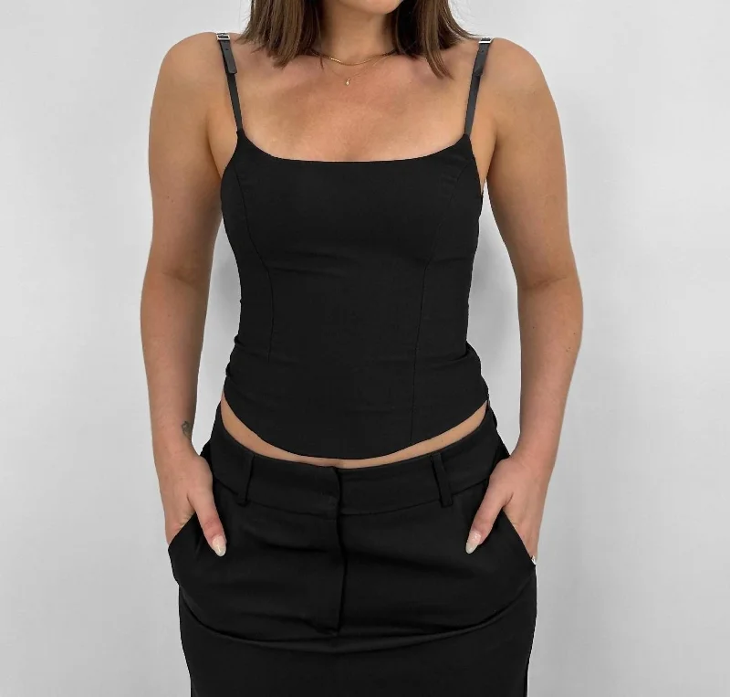 Buckle Strap Scoop Neck Corset Tank In Black