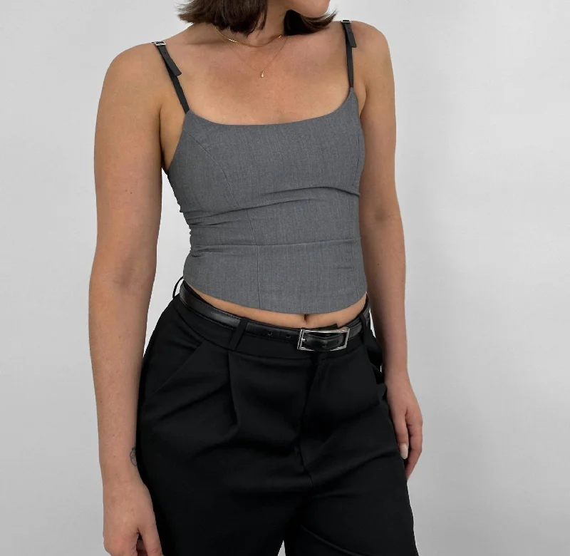 Buckle Strap Scoop Neck Corset Tank In Dark Grey