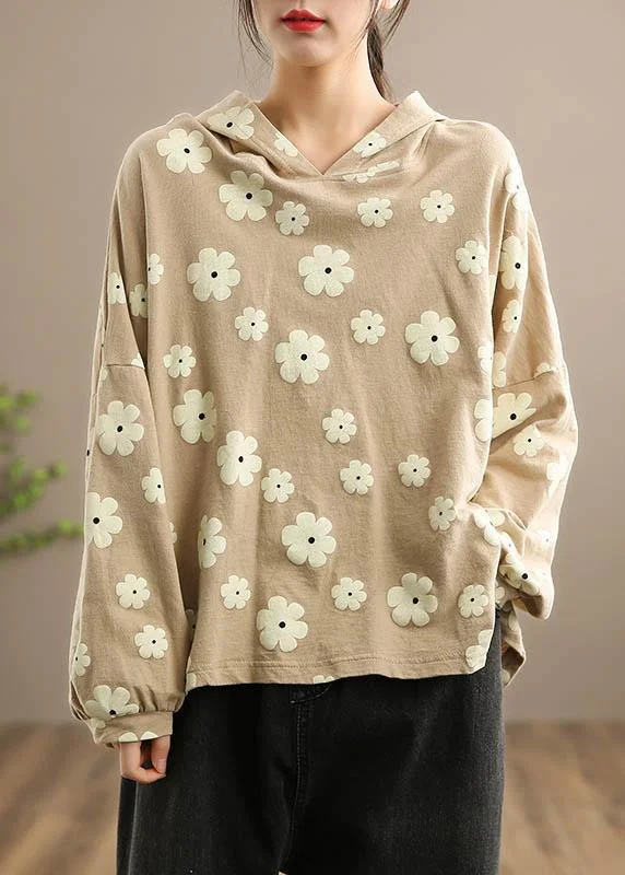 Handmade Hooded SpringTop Wardrobes Khaki Print Tops